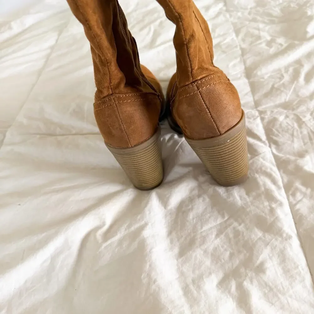 Universal Thread Brown Tan Over The Knee High Boots Block Heel Suede Womens 8